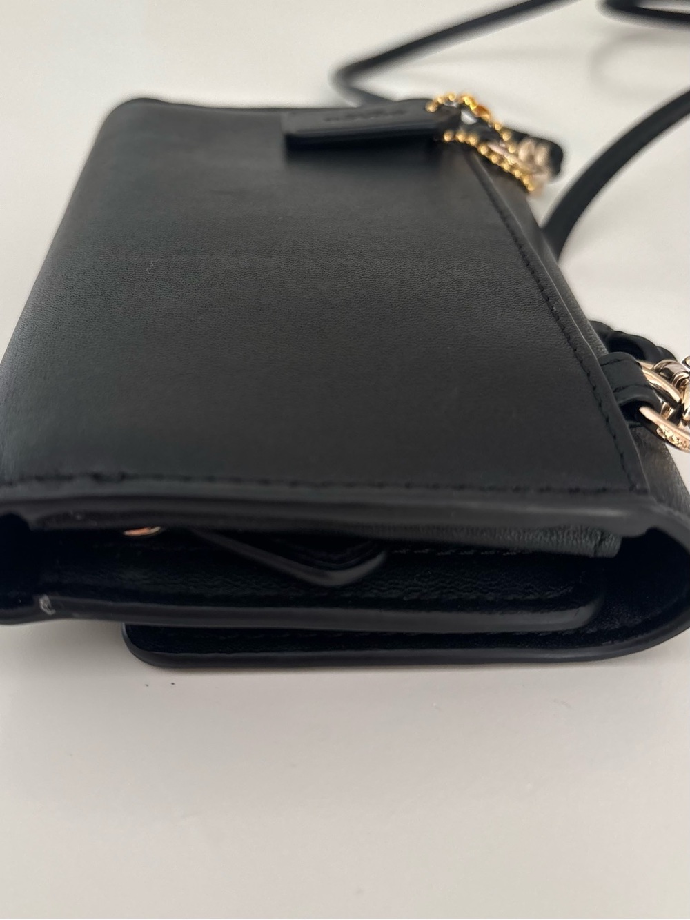 Coach Black Leather Crossbody Wallet with Gold-Tone Button - Picture 5 of 16